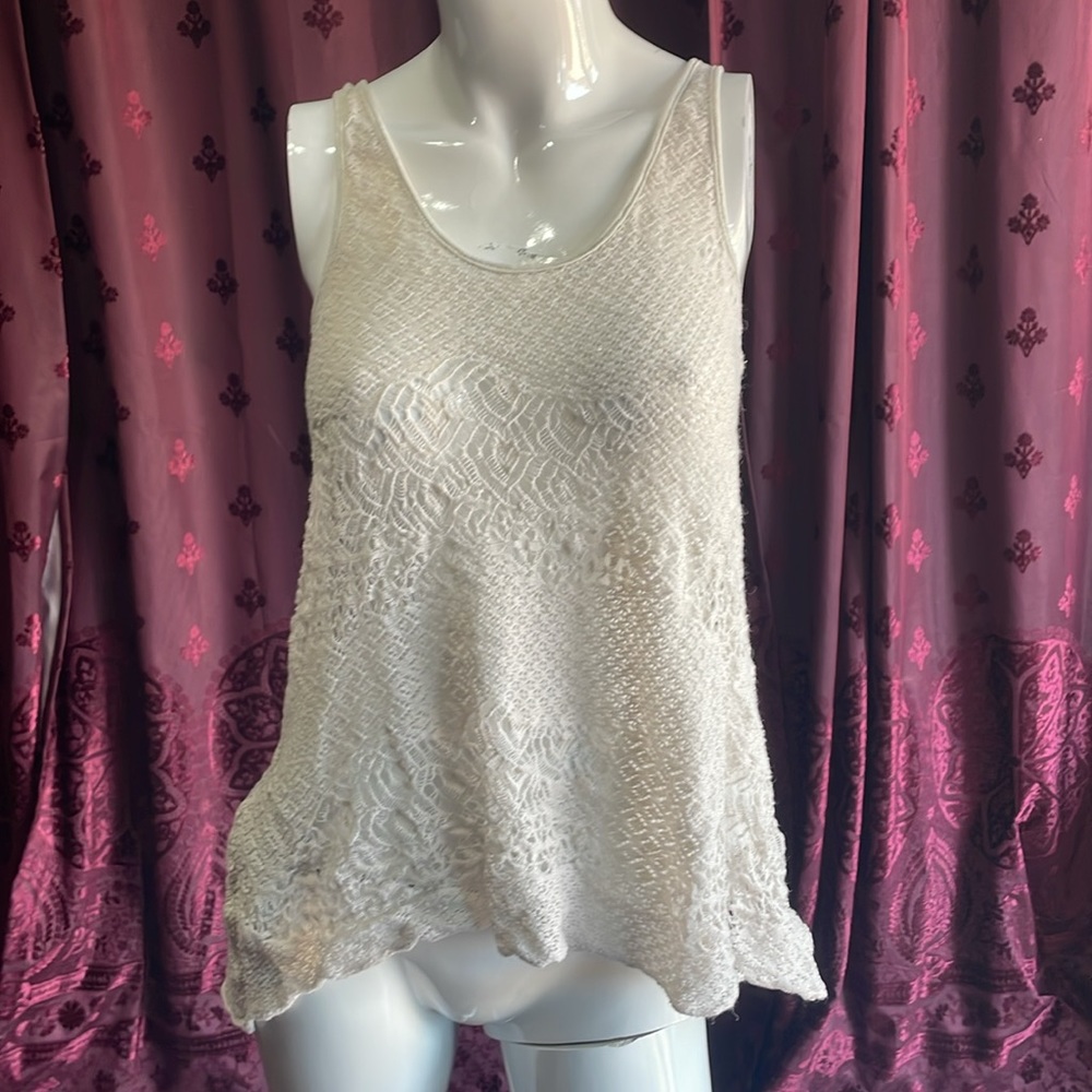 3/$20 Free People Cream Crochet Cross Tye Back Tank Top Size Small